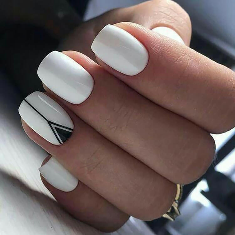 white nails with geometric shape