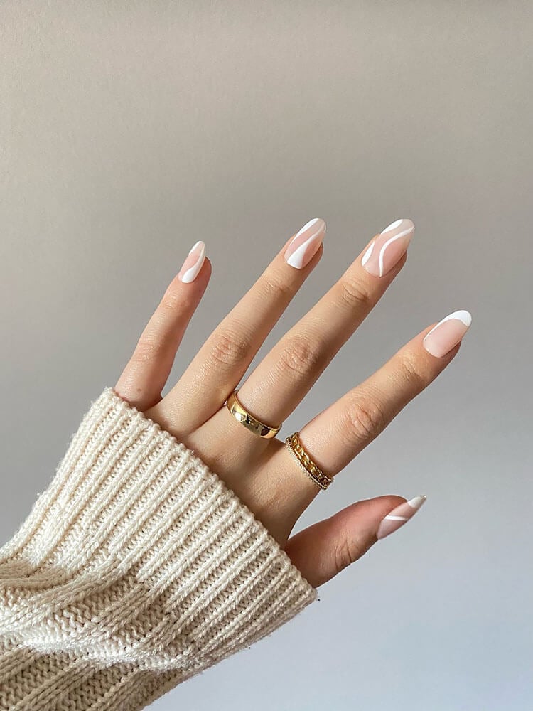 white swirls acrylic nails