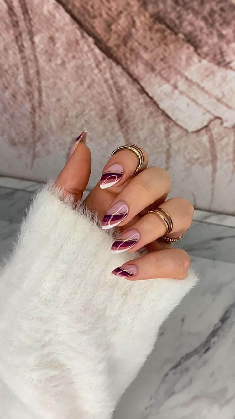 striped burgundy nails