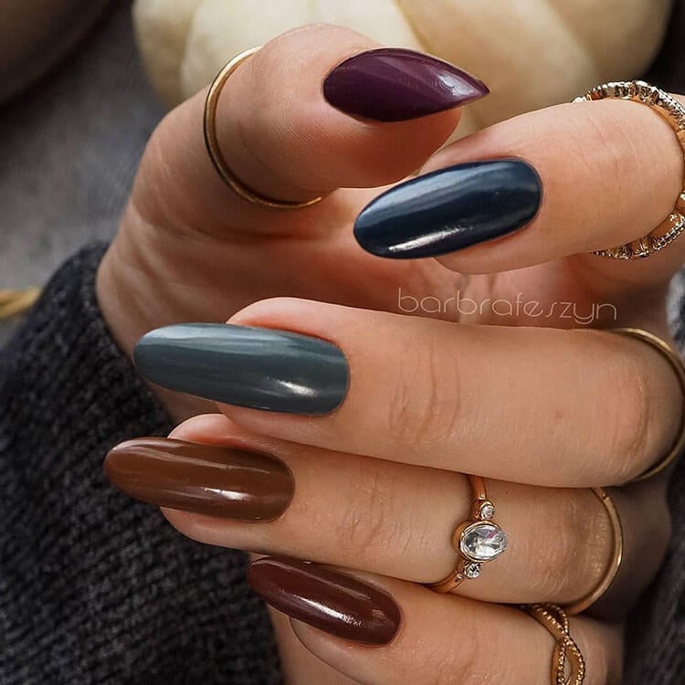 blue and brown fall nails