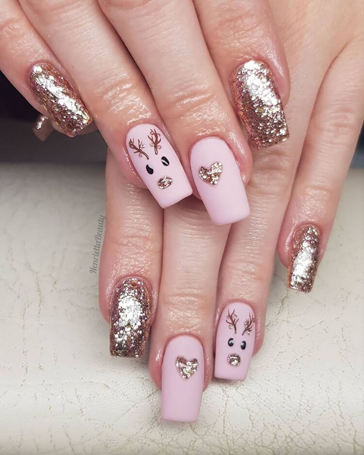 gold and pink christmas nails