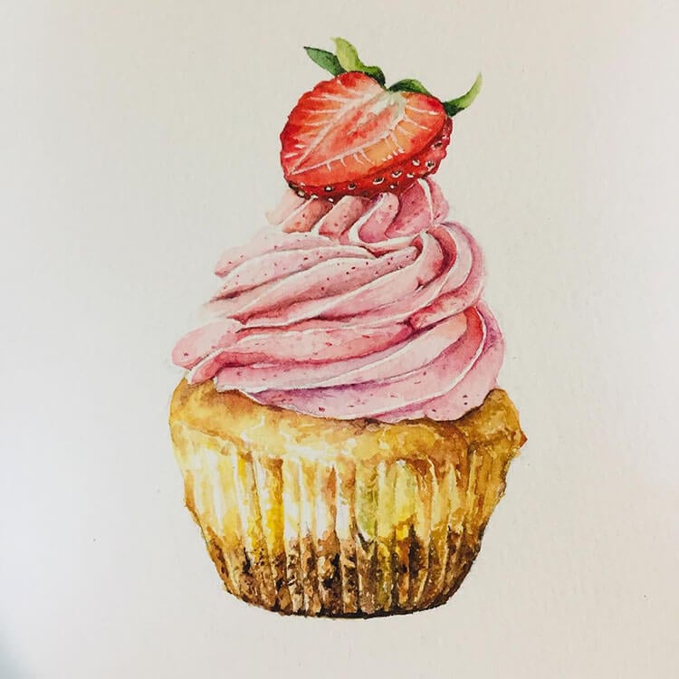strawberry cream cupcake painting