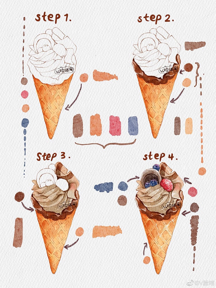 watercolor ice cream painting
