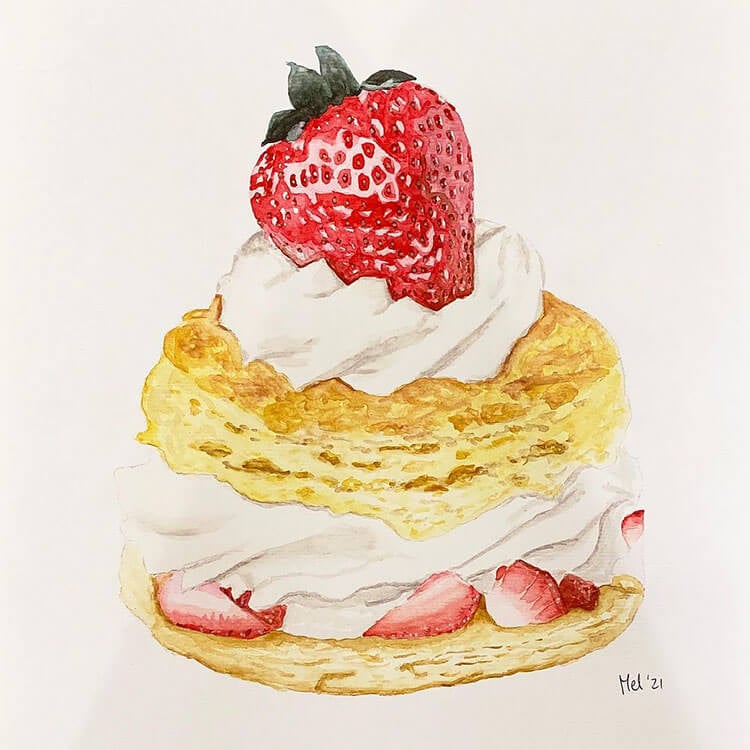 strawberry shortcake watercolor