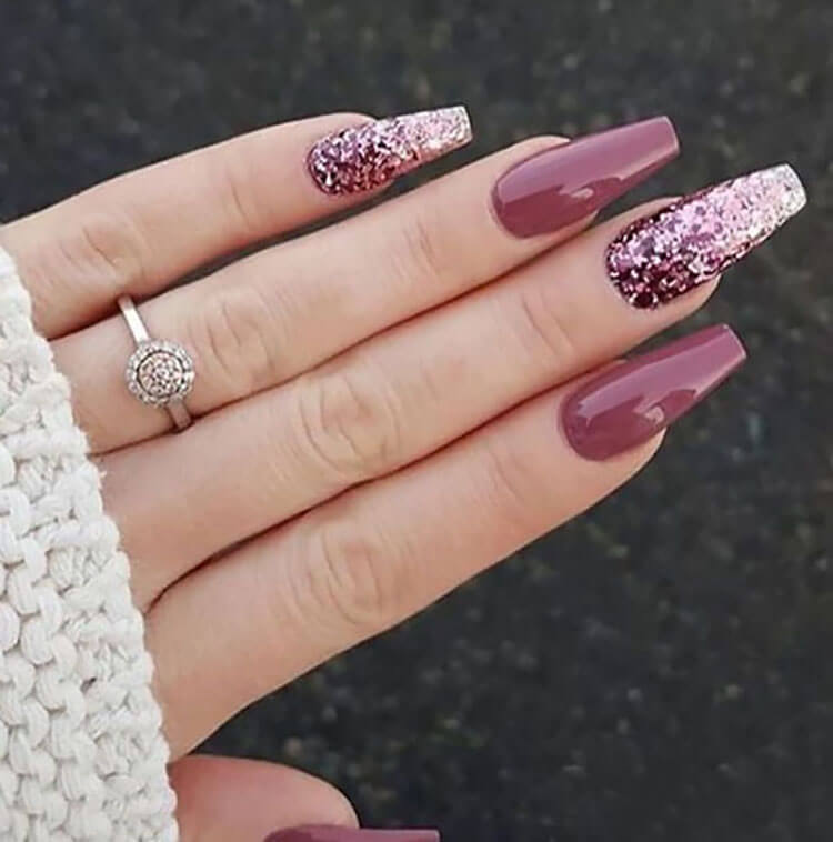 pink and glitter christmas nails