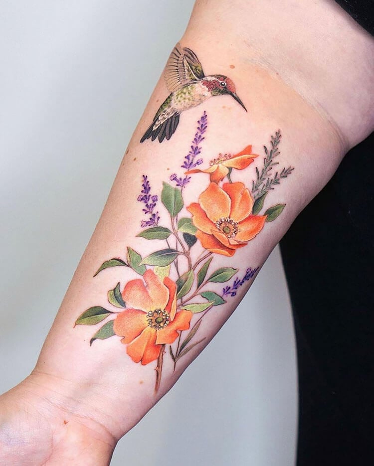 Share 52+ hummingbird with flower tattoo super hot - in.cdgdbentre