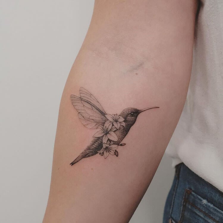 black and white hummingbird tattoo