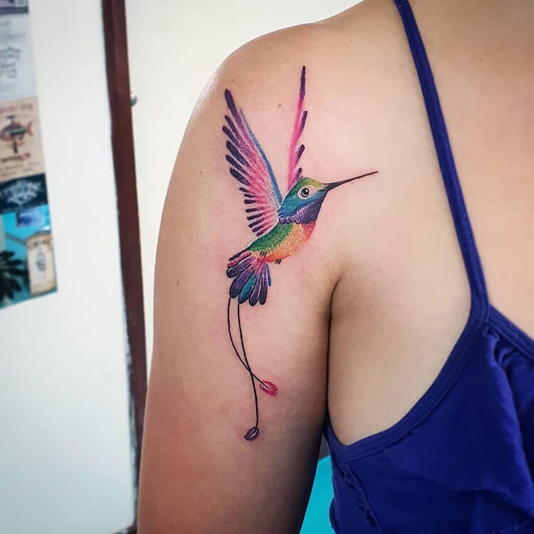 colorful hummingbird tattoo