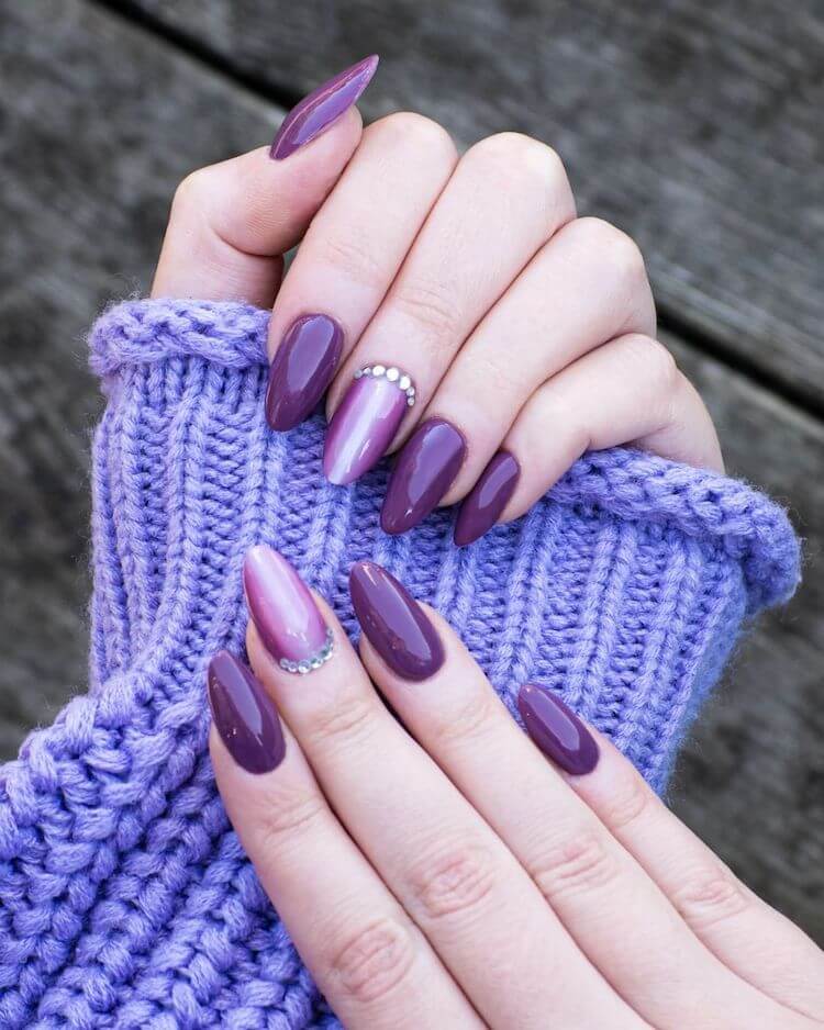 purple nails with rhinestones