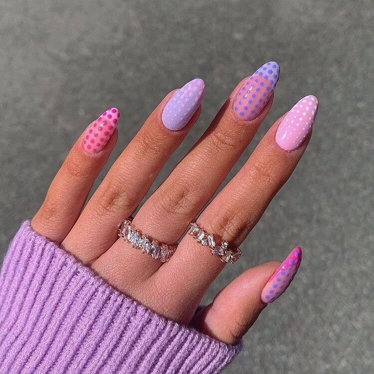 dotted purple and pink nails