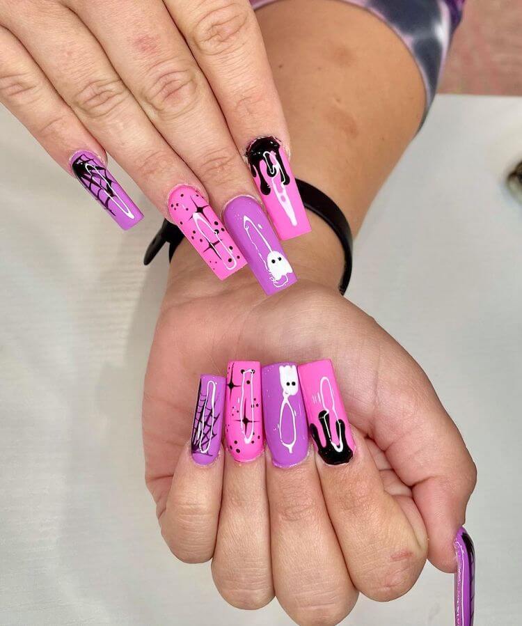 pink and purple halloween nails