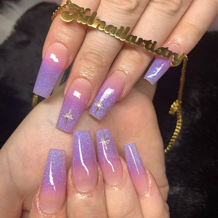 glitter purple nails