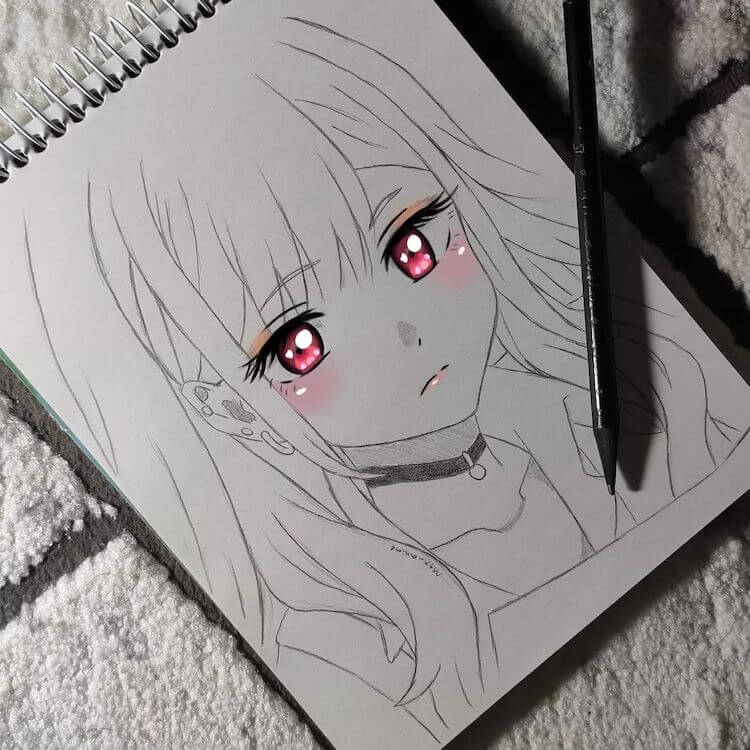 Anime Girl with Pink Eyes