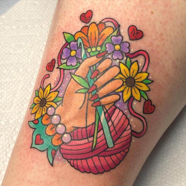 colorful crochet tattoo