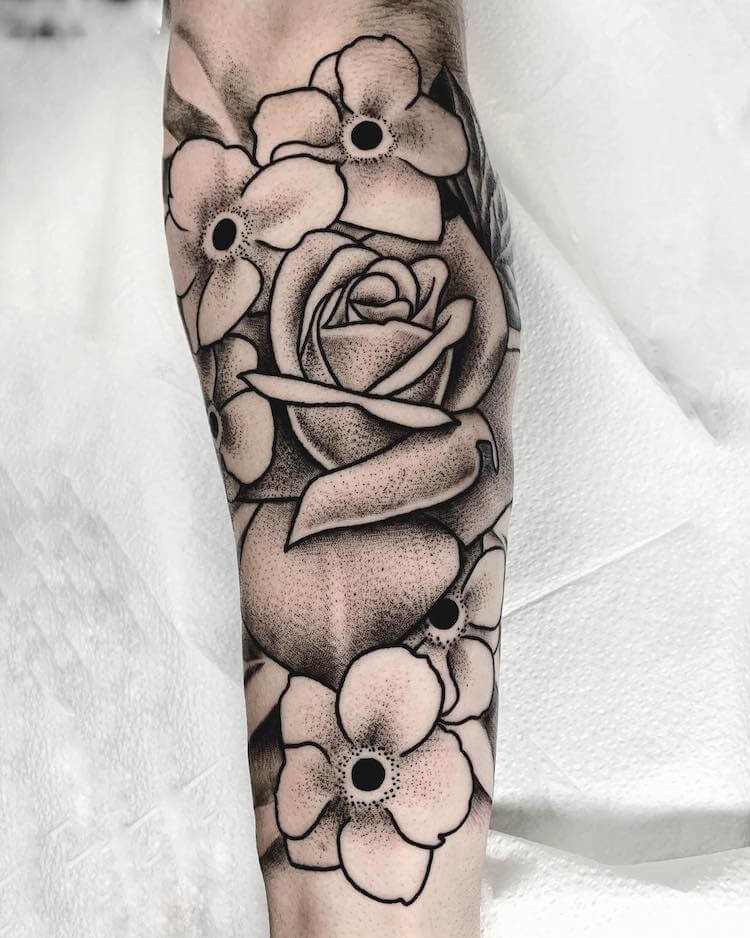 rose and flowers tattoo