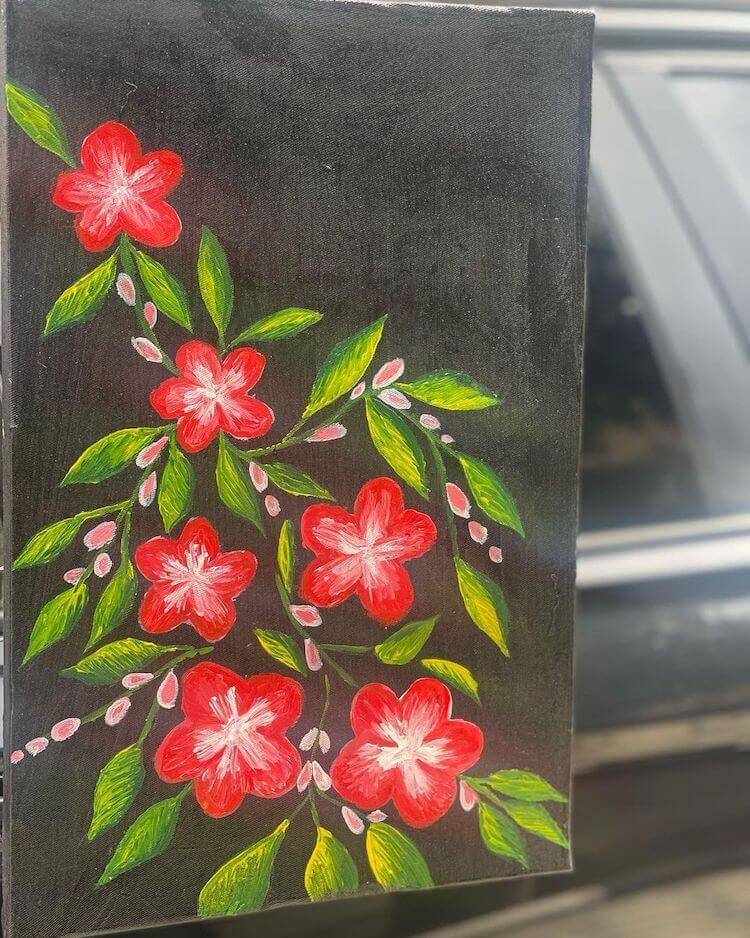 Red Flowers on Black Canvas