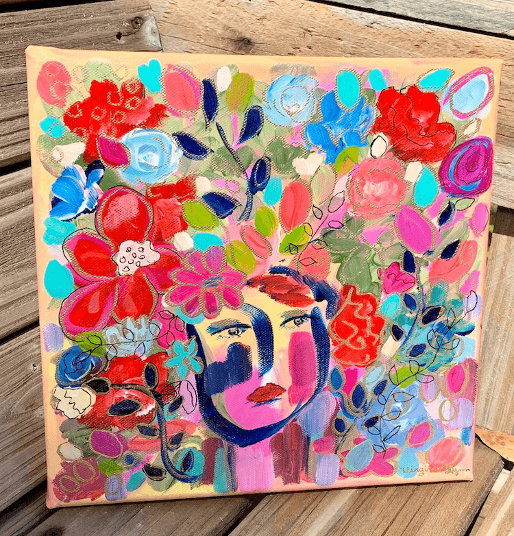 women with flowers for hair painting