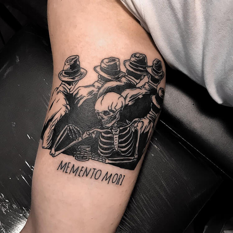 I did this skeleton holding a glass of  Tattoos by Jimbo  Facebook