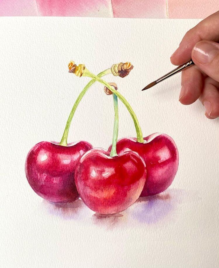 watercolor cherries