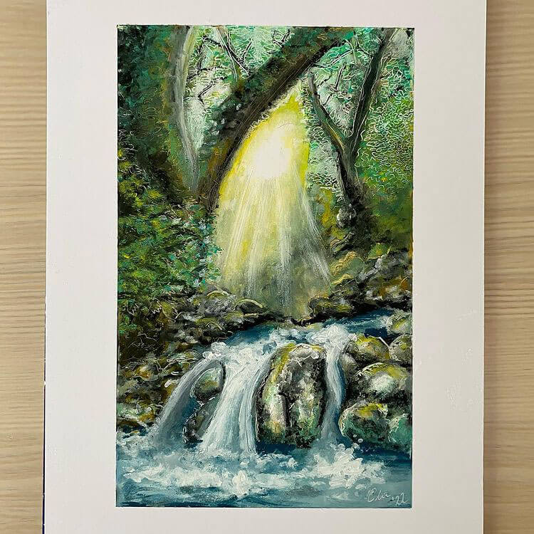 River oil pastel painting