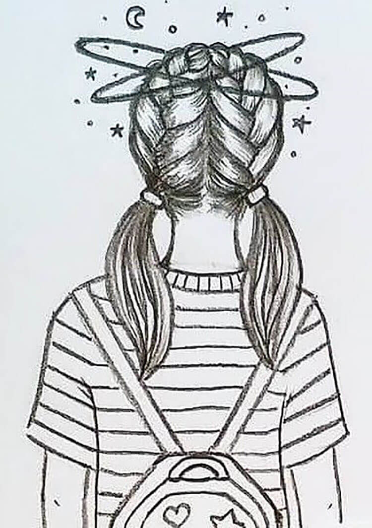 Female Character with Her Head in Space