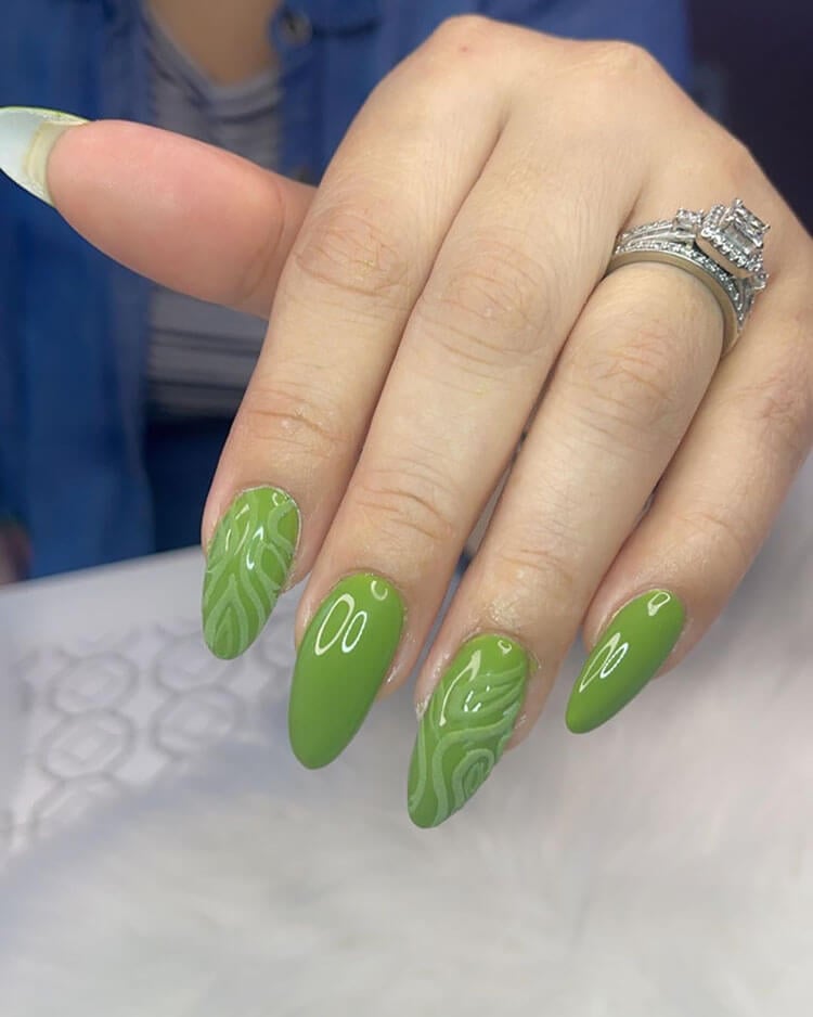 Patterned Green Nails