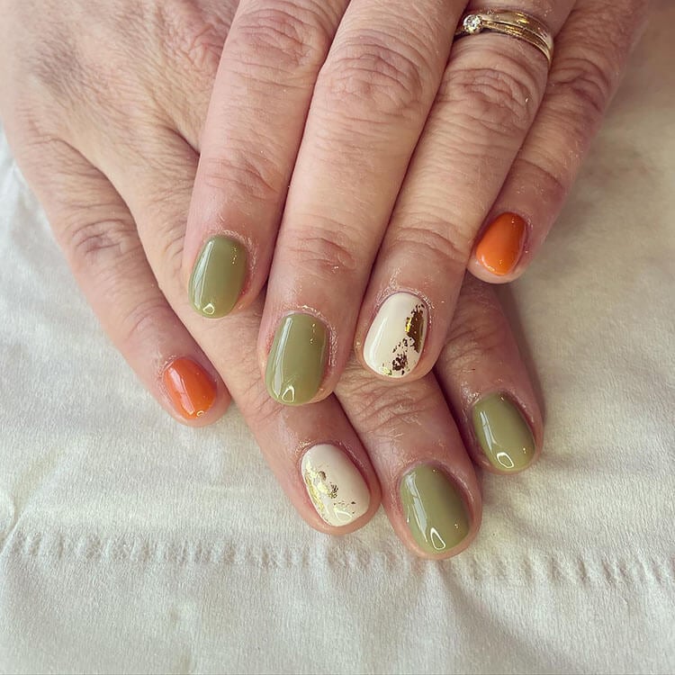 Green, Orange and White Nails