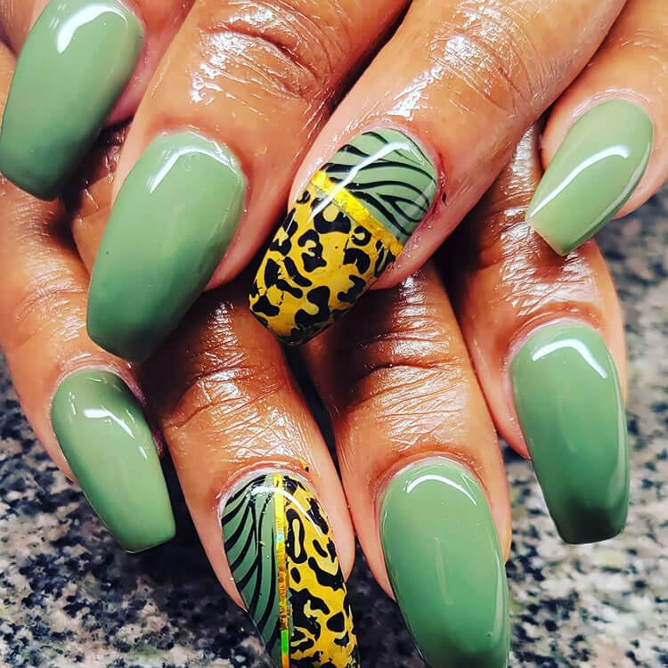 Green with Animal Print Nails