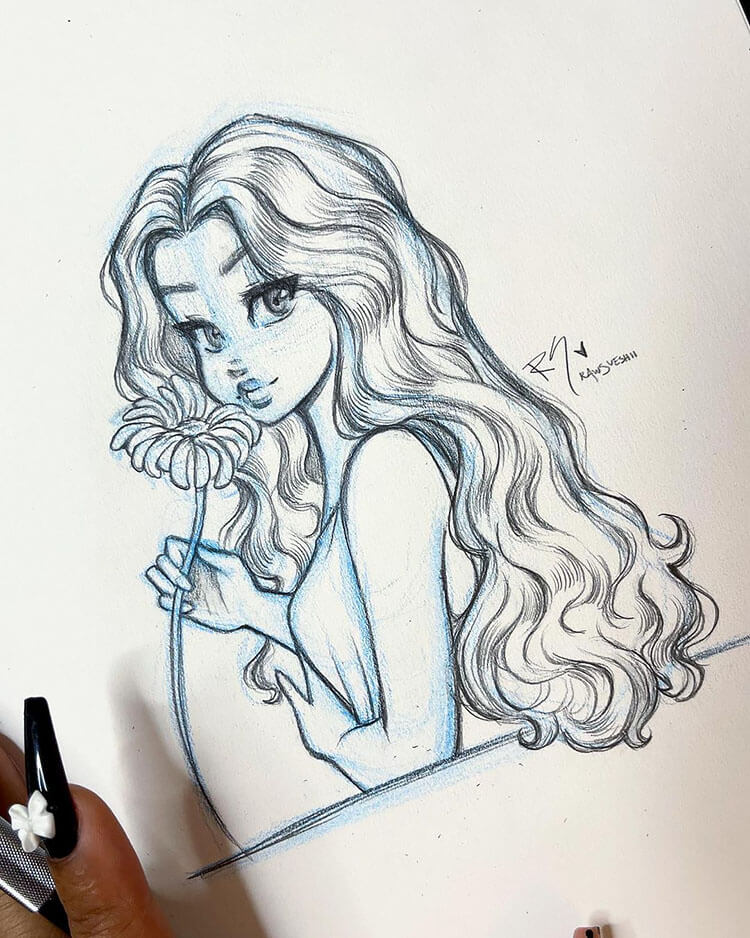 Cute Flower Girl Drawing