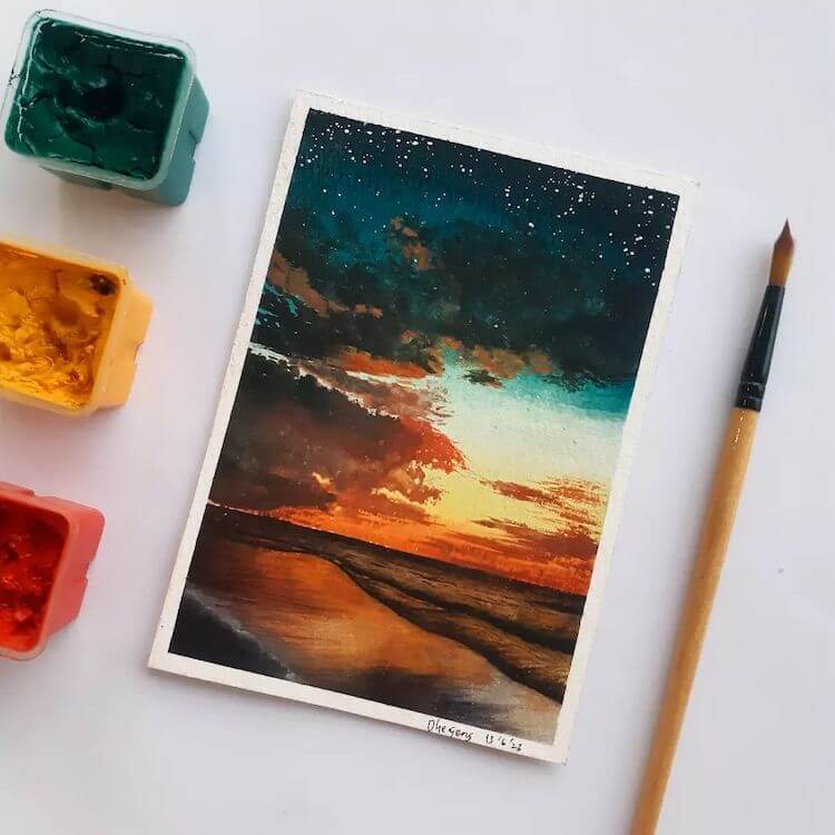 Beach and the Night Sky Painting