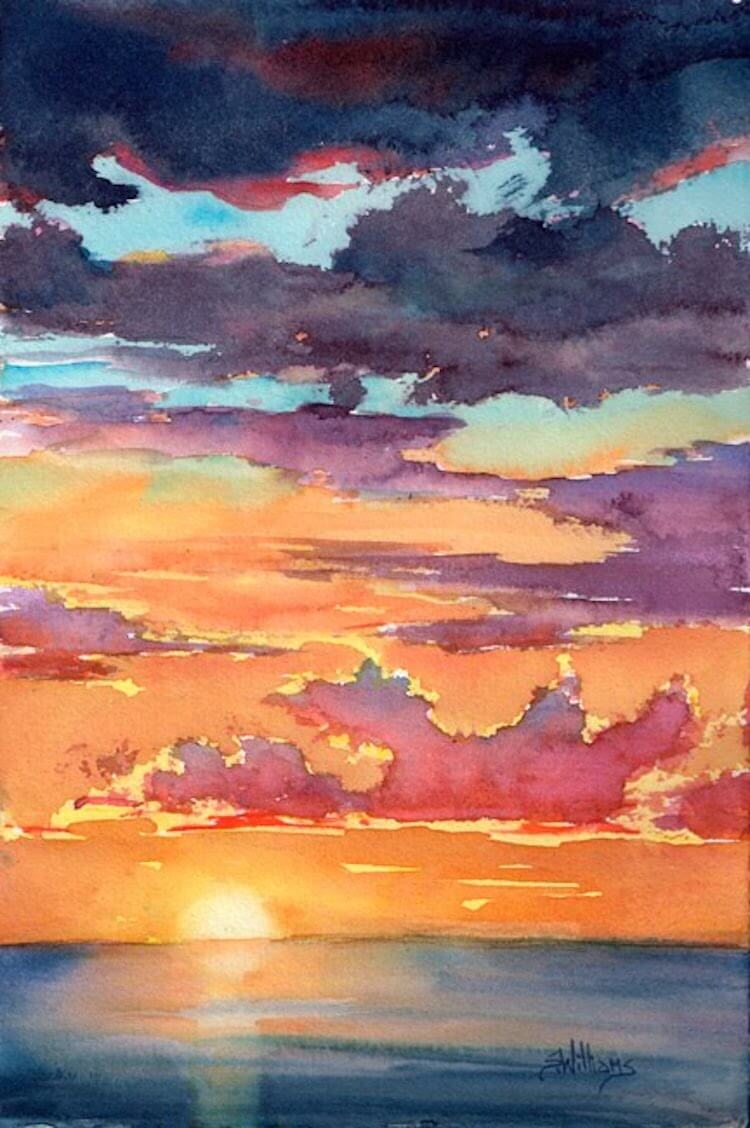 Simple Sunset Watercolor Painting