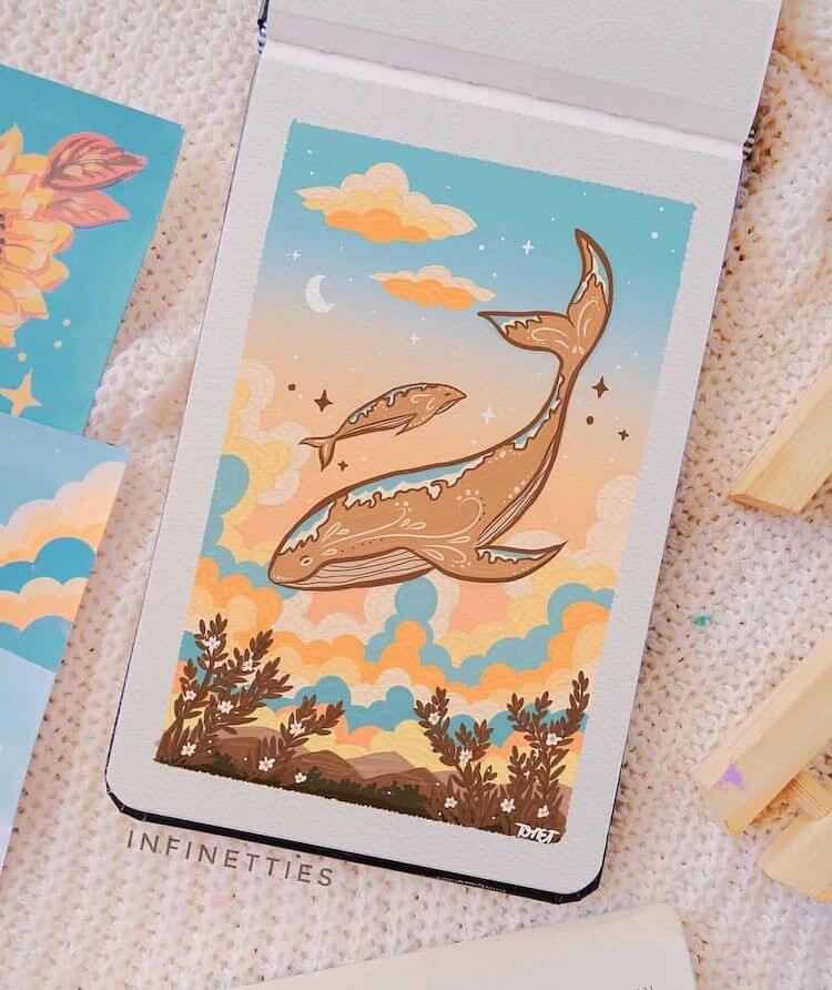 Sunset and Whales Painting