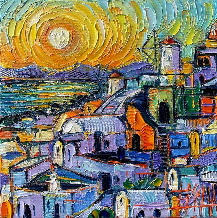 Coastal Village Oil Painting