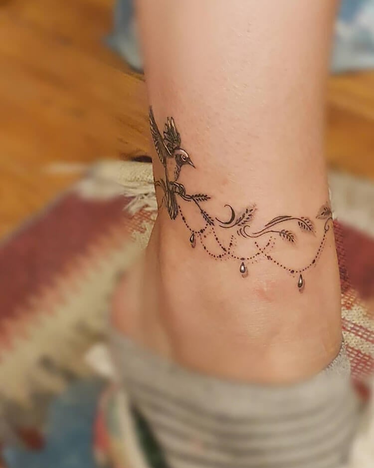 Girls feather half ankle bracelet tattoo