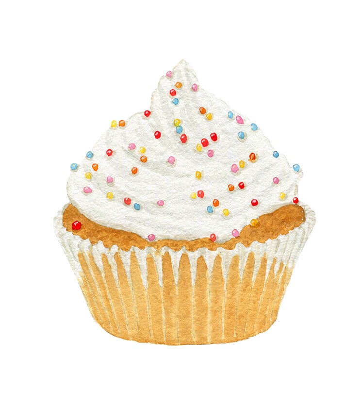 Watercolor Cupcake with Sprinkles